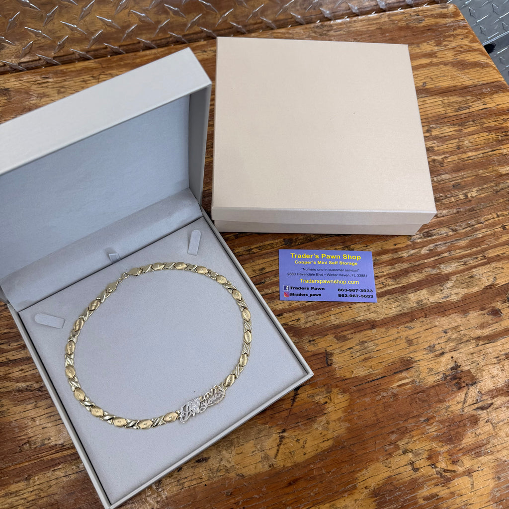 Women’s 10K Yellow Gold XO Necklace With I Love You Design