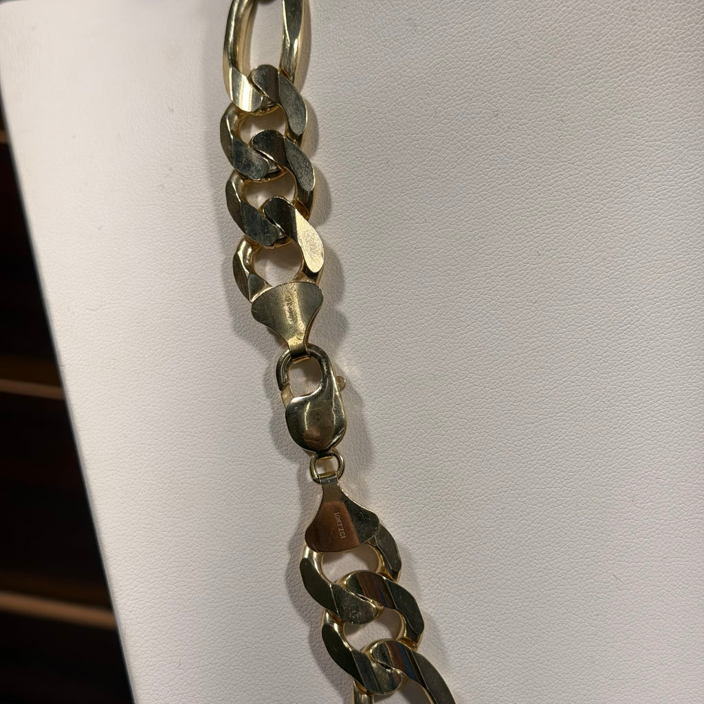 New 10K Yellow Gold Solid Figaro Necklace 133 Grams