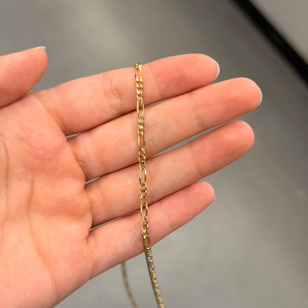 14K Yellow Gold Solid Figaro Necklace