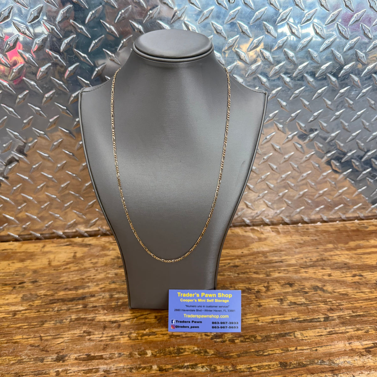 14K Yellow Gold Solid Figaro Necklace