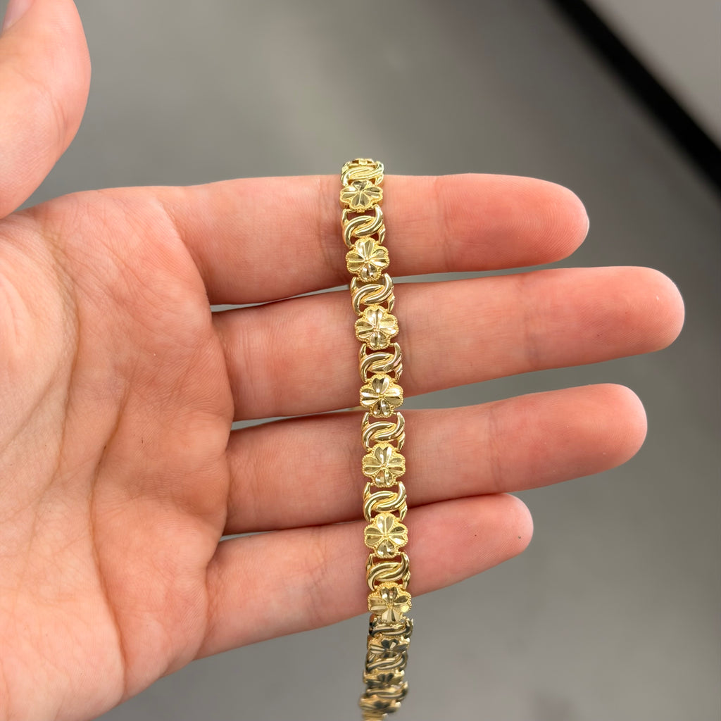 Women’s 10K Yellow Gold Flower Link Bracelet