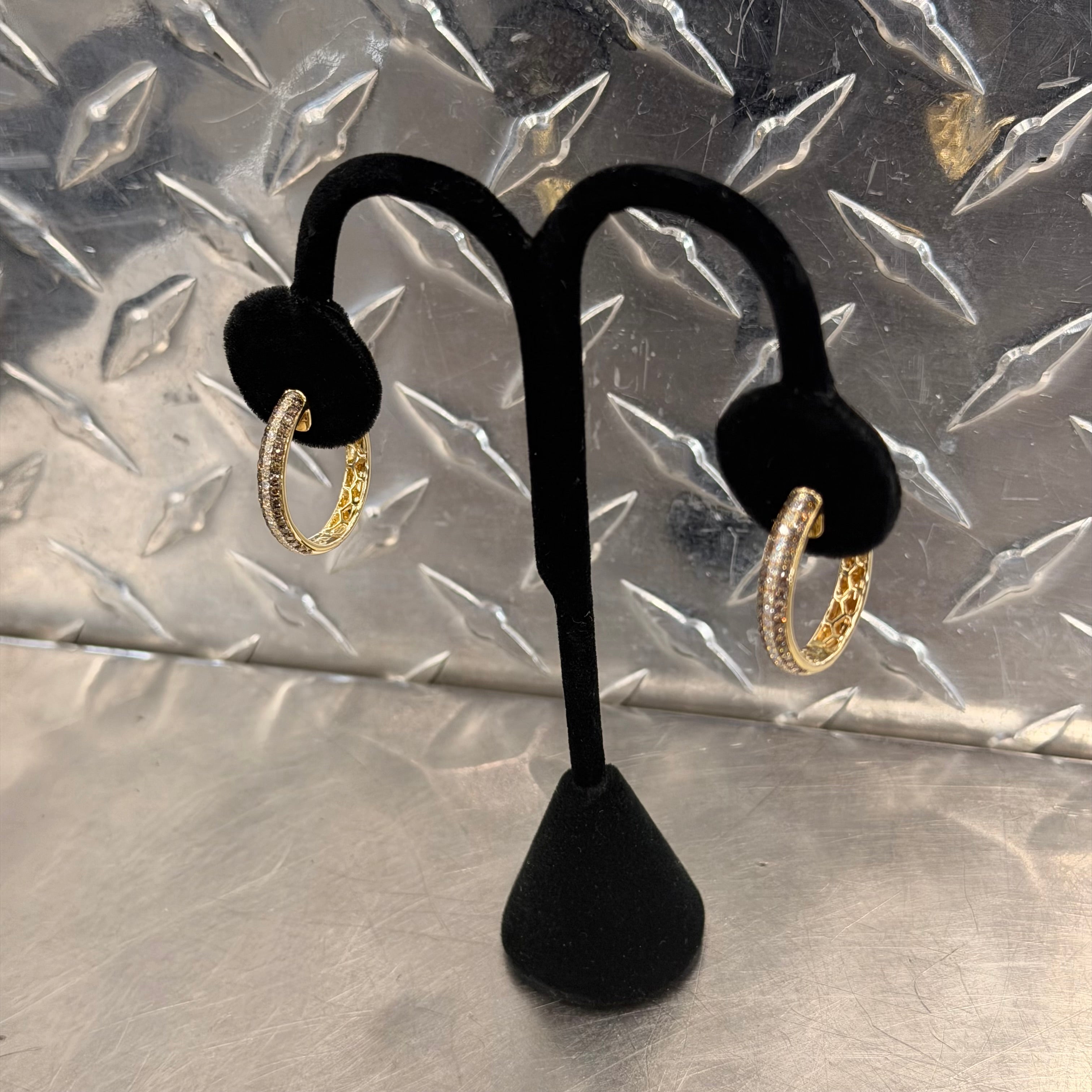 Women’s 14K Yellow Gold Natural White And Champagne Diamond Hoop Earrings