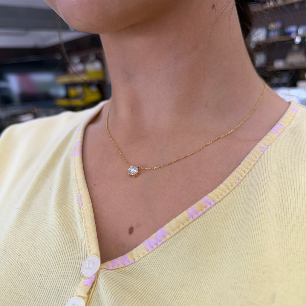 14K Yellow Gold Lab Diamond Solitaire Necklace