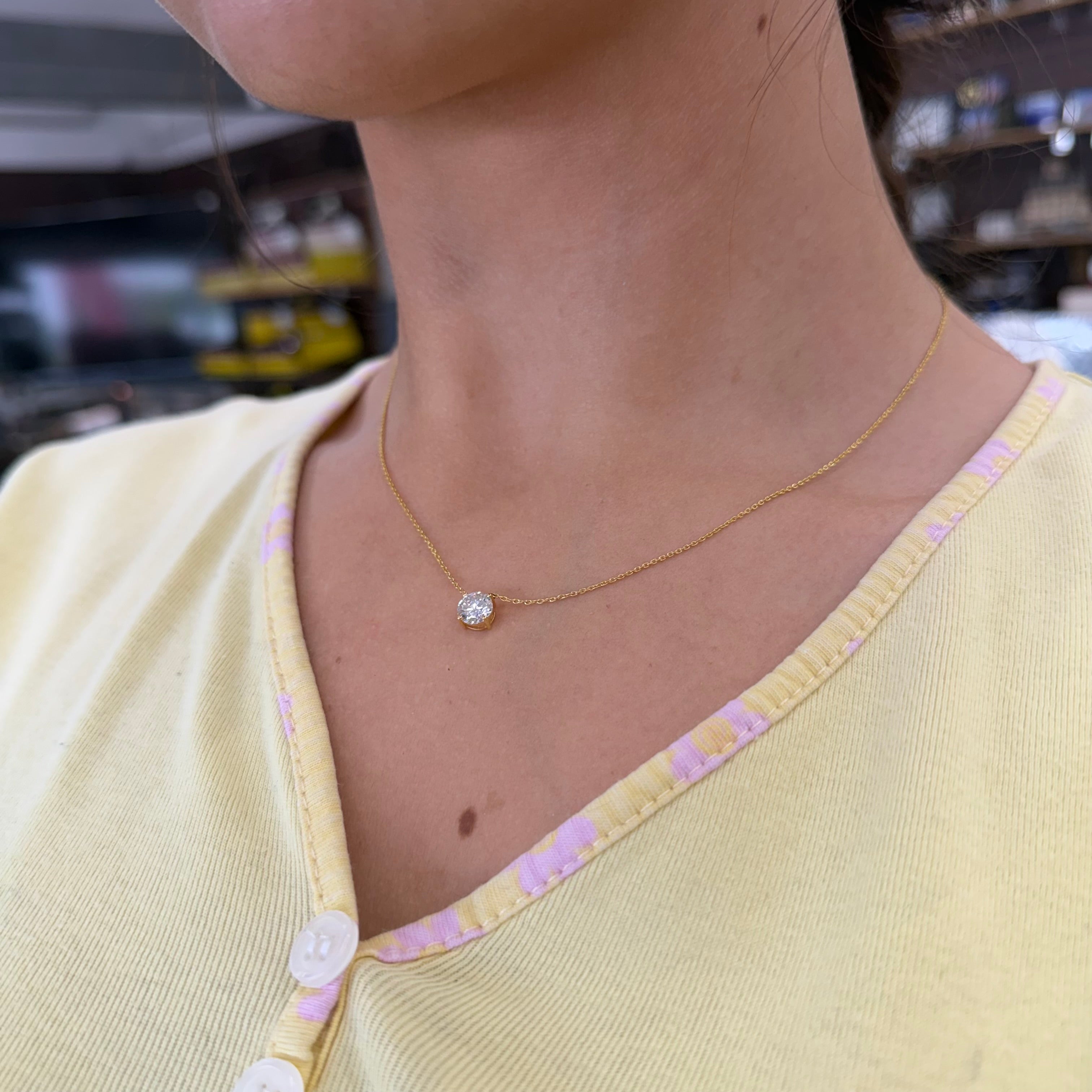 14K Yellow Gold Lab Diamond Solitaire Necklace
