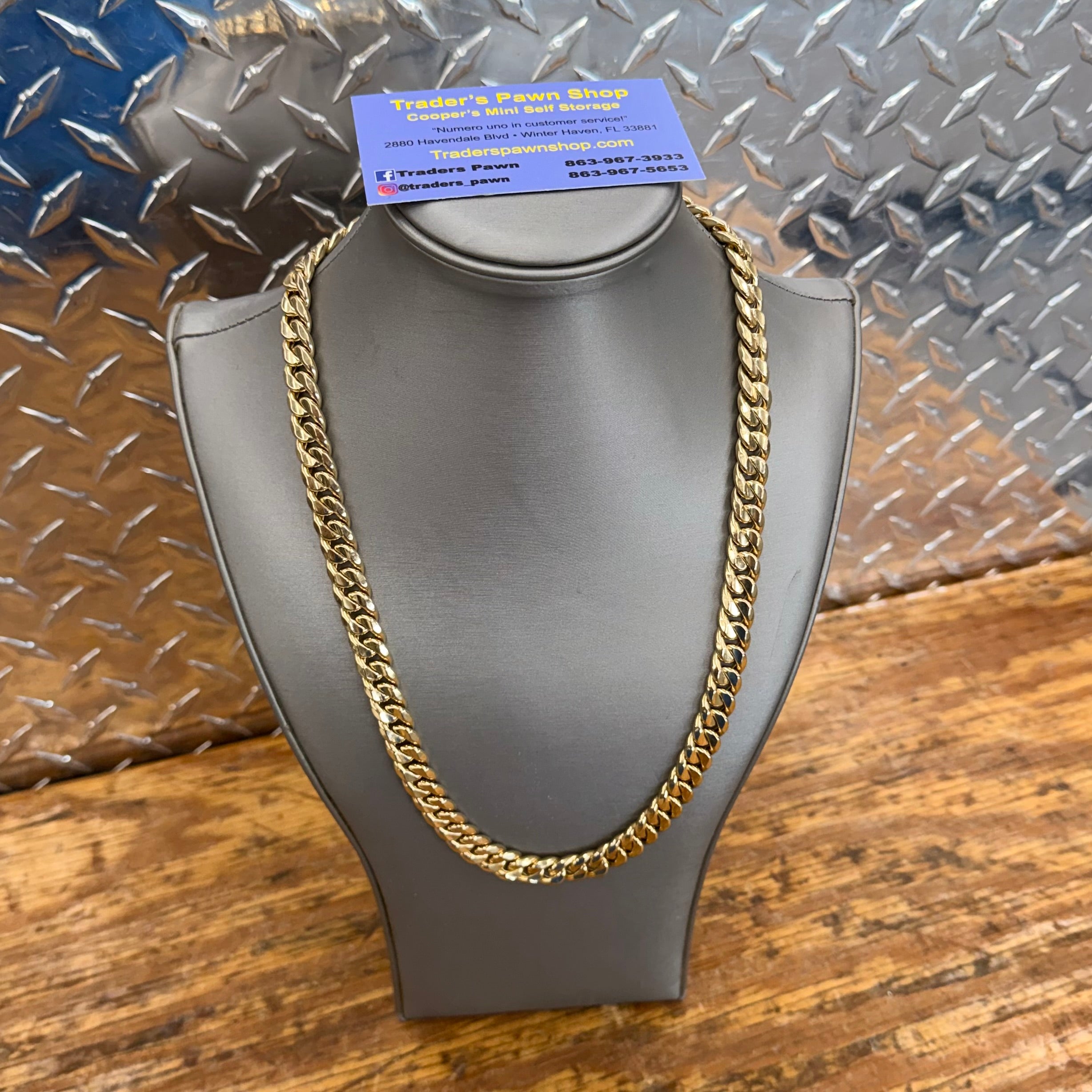 New 10K Yellow Gold Semi Solid Cuban Link Necklace