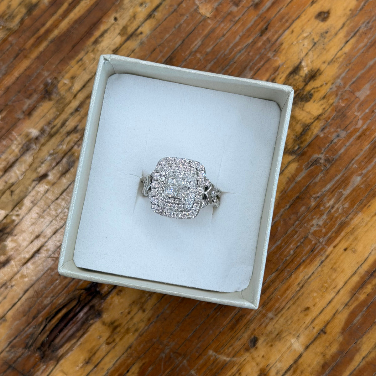 Women’s 14K White Gold Princess and Round Natural Diamond Cluster Ring