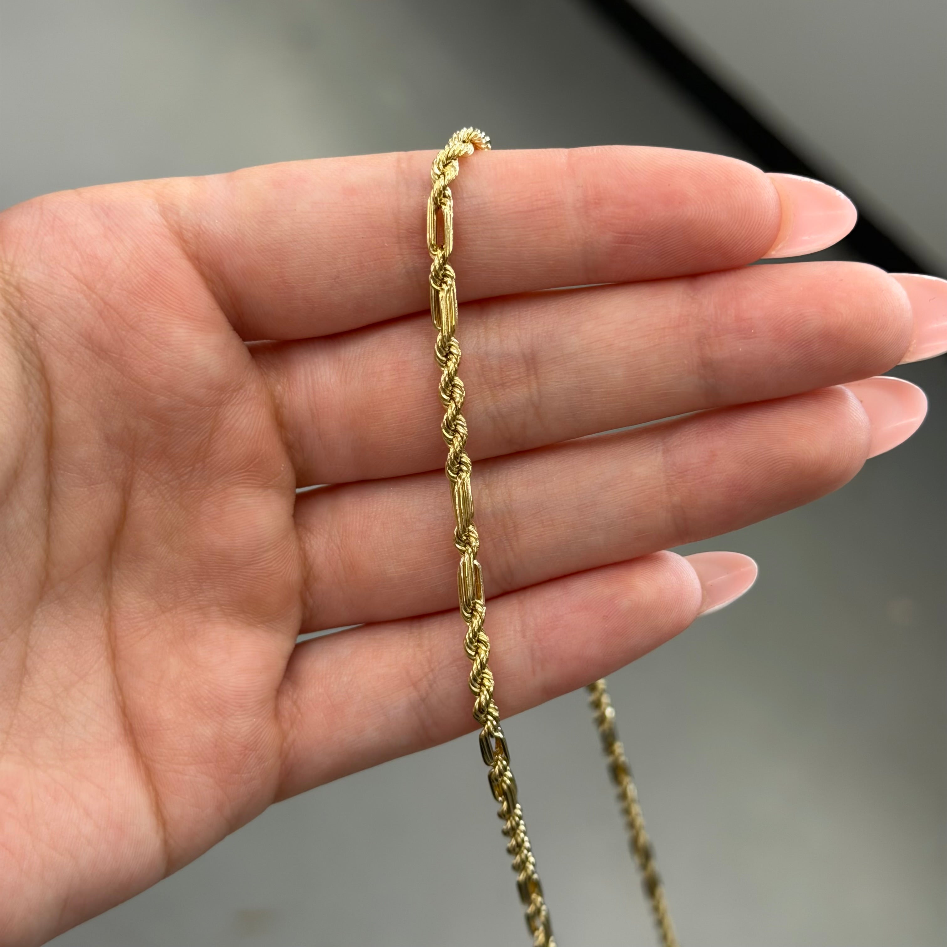 10K Yellow Gold Semi Solid Figarope Necklace