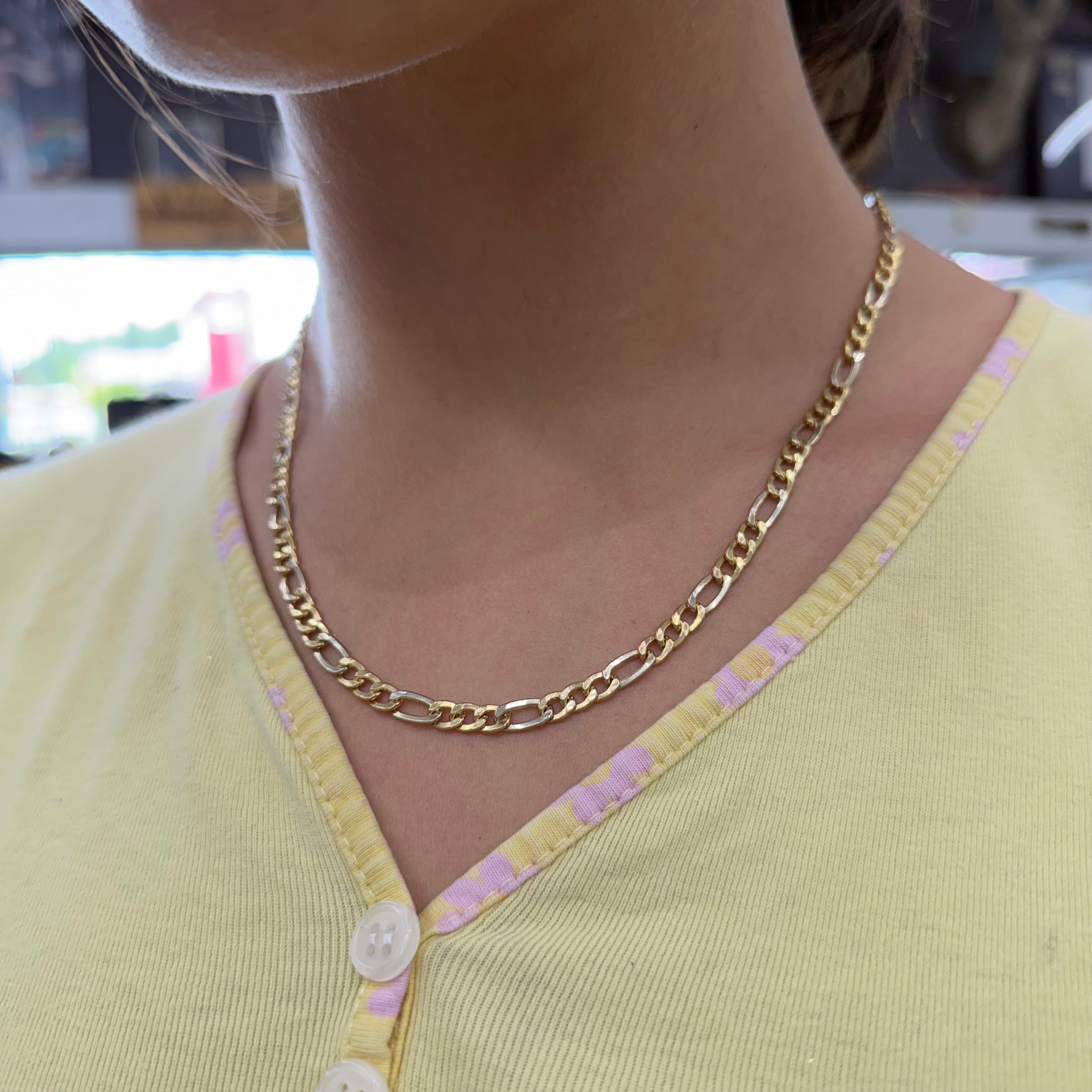 18K Two Tone Figaro Necklace