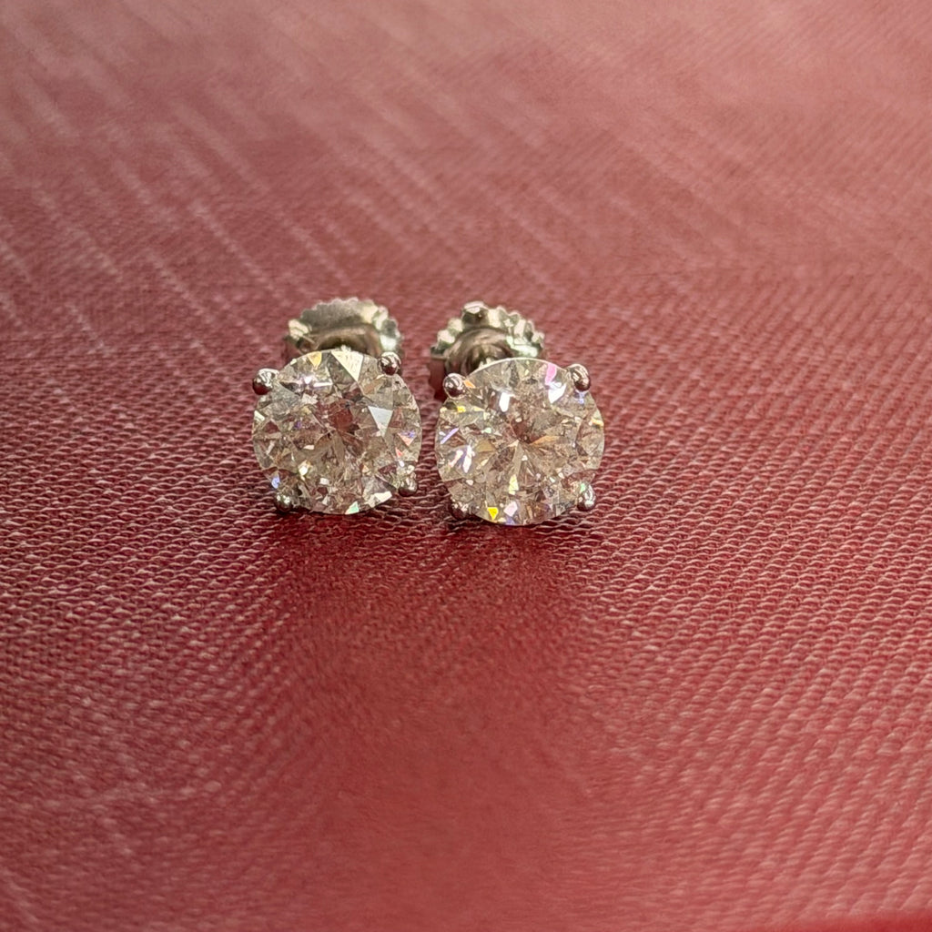 14K White Gold Natural Diamond Studs 4.03 CT TW