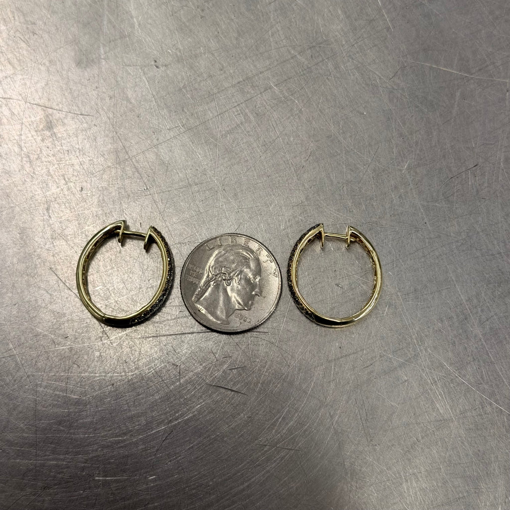 Women’s 14K Yellow Gold Natural White And Champagne Diamond Hoop Earrings