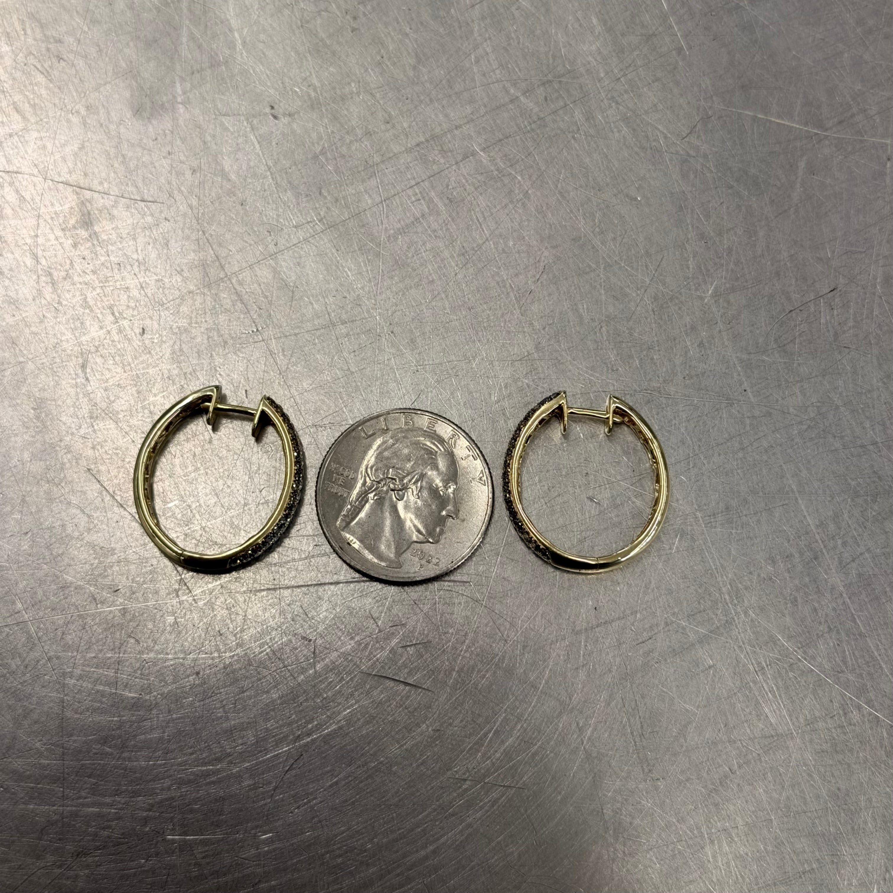 Women’s 14K Yellow Gold Natural White And Champagne Diamond Hoop Earrings