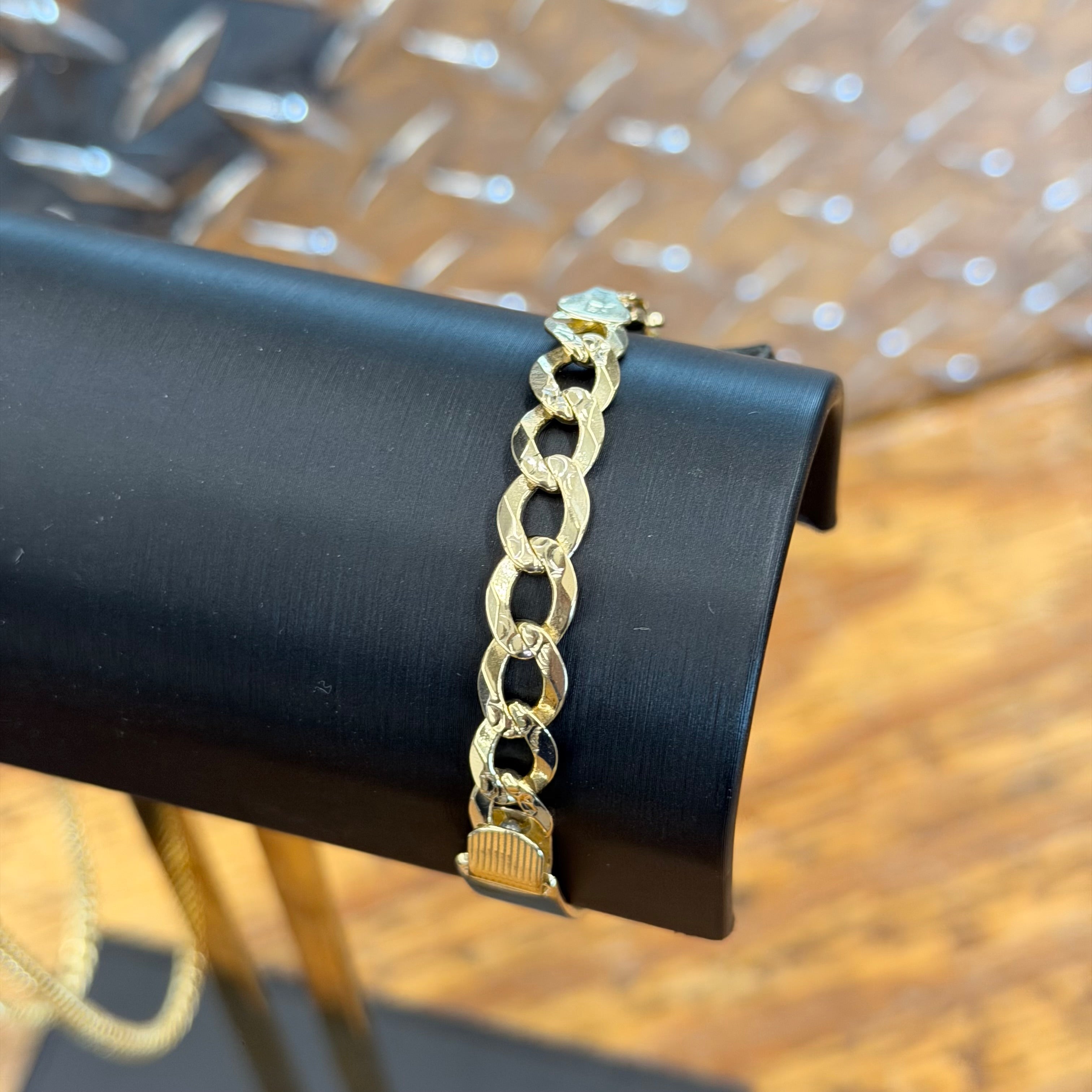 14K Yellow Gold Solid Curb Link Name Plate Bracelet