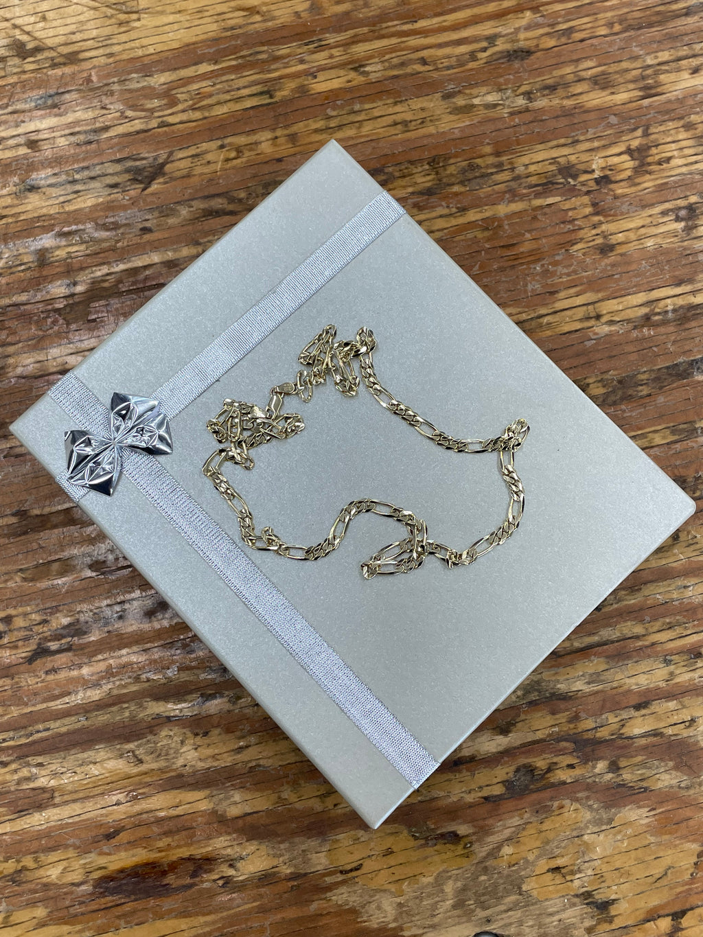 14K Solid Figaro Link Necklace
