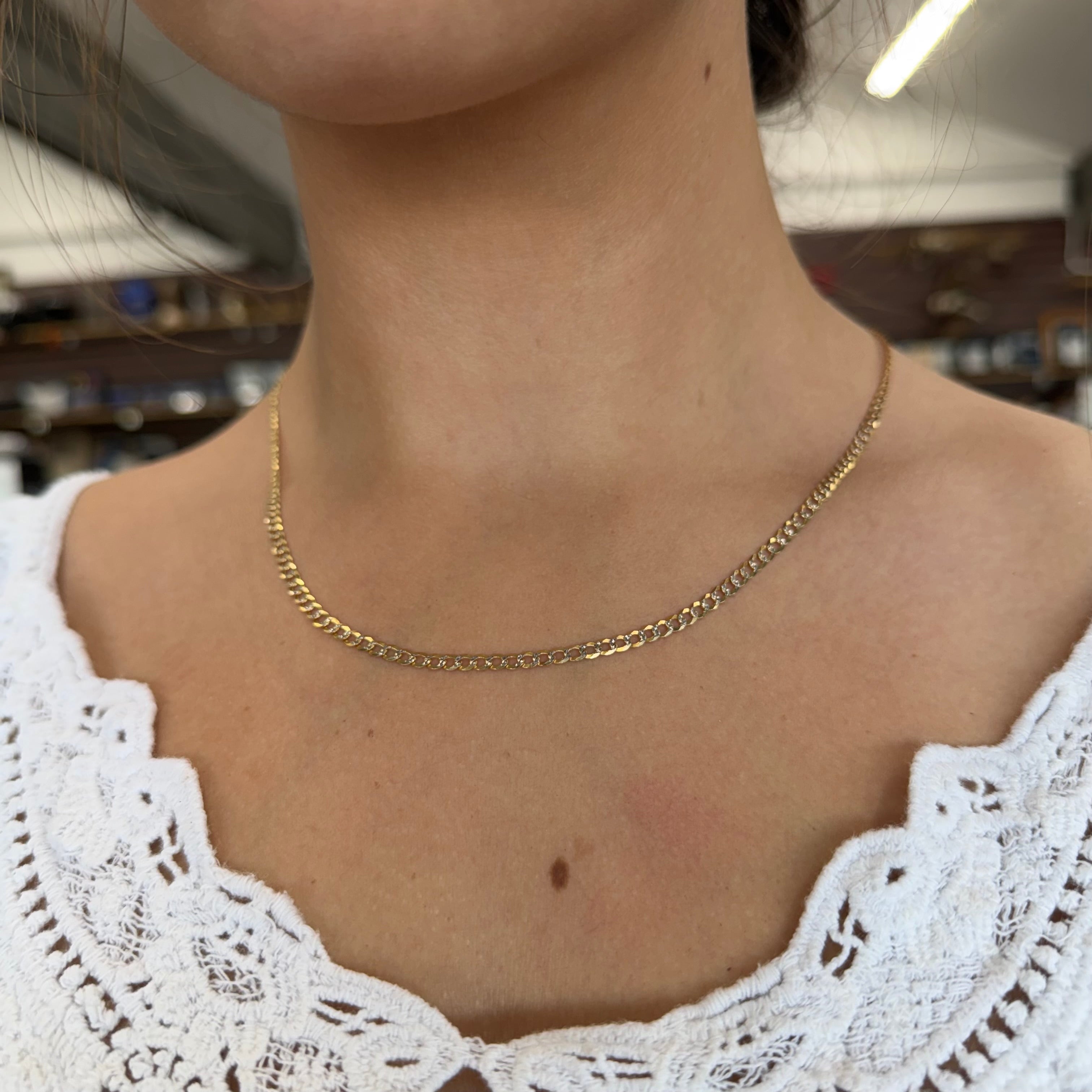 14K Yellow Gold Solid Diamond Cut Curb Link Necklace