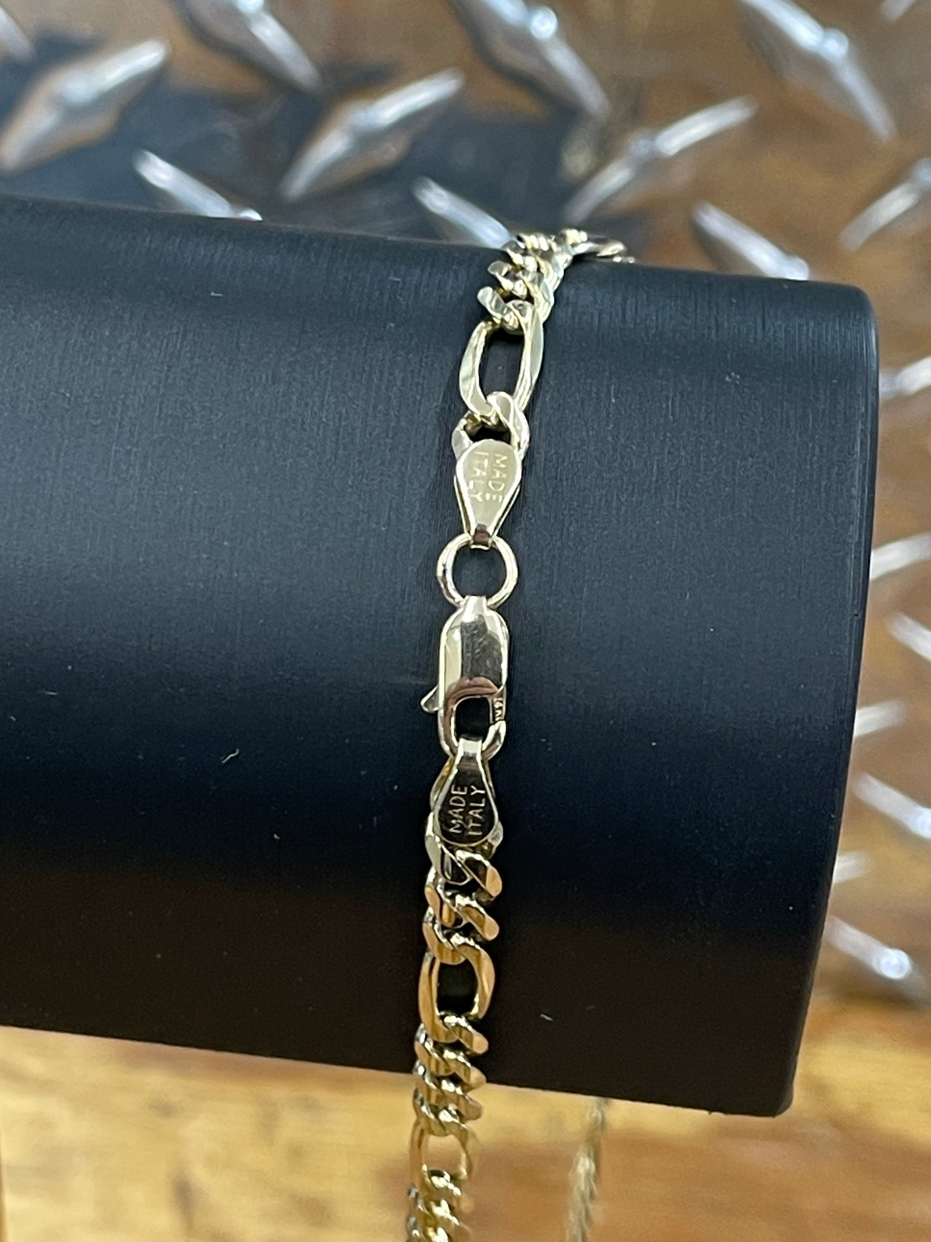 14K Solid Figaro Link Necklace