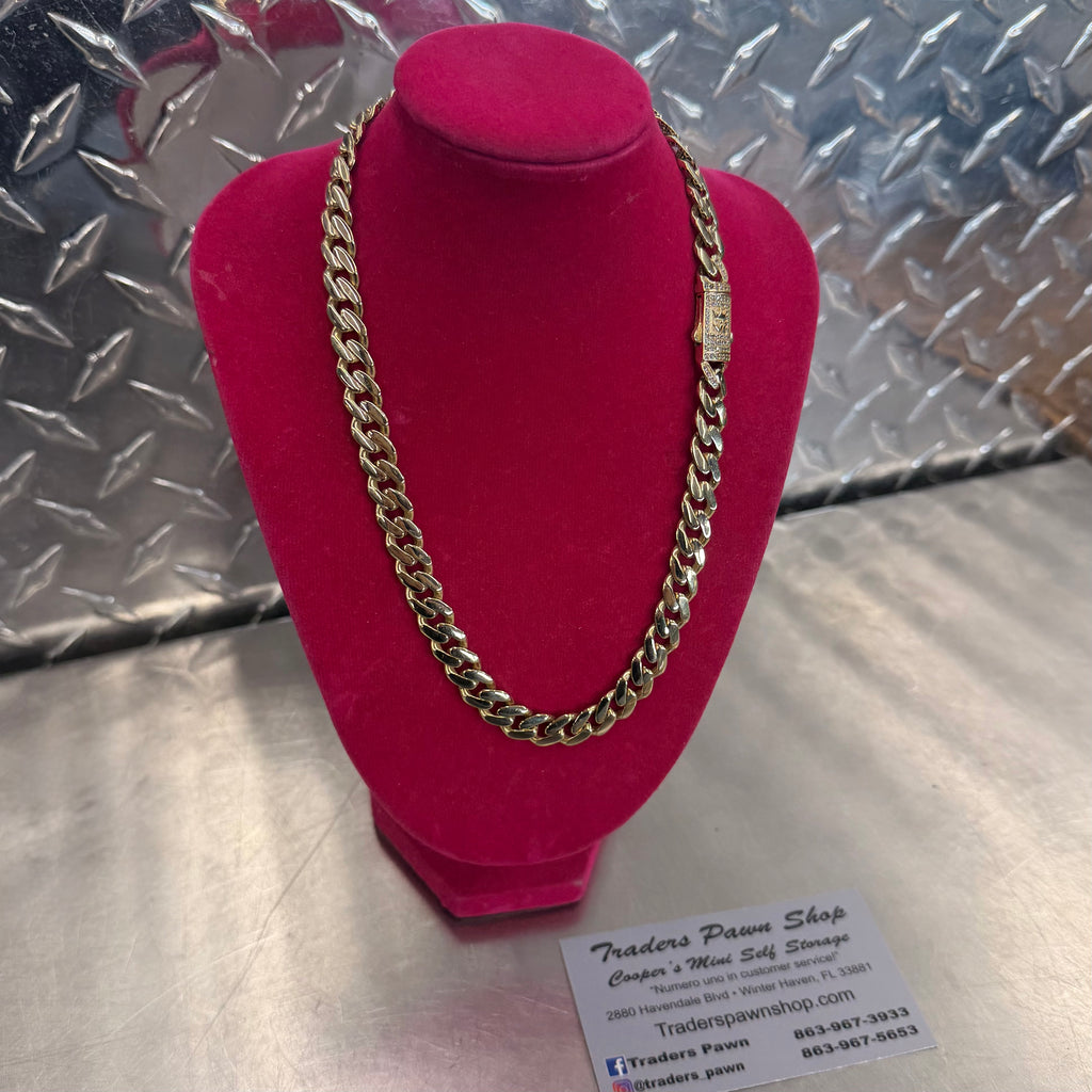 14K Yellow Gold Semi Solid Monaco Necklace With CZ Clasp