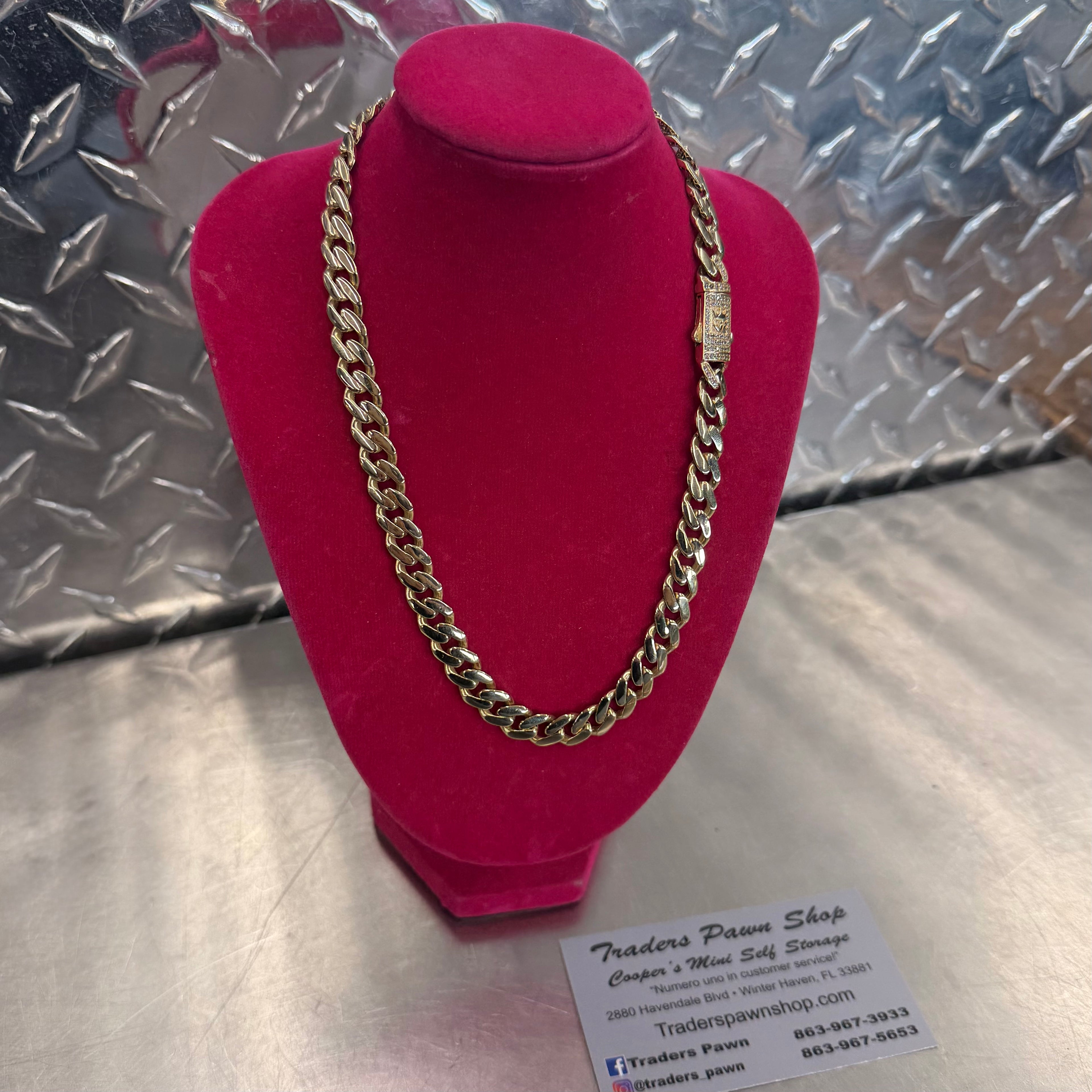 14K Yellow Gold Semi Solid Monaco Necklace With CZ Clasp