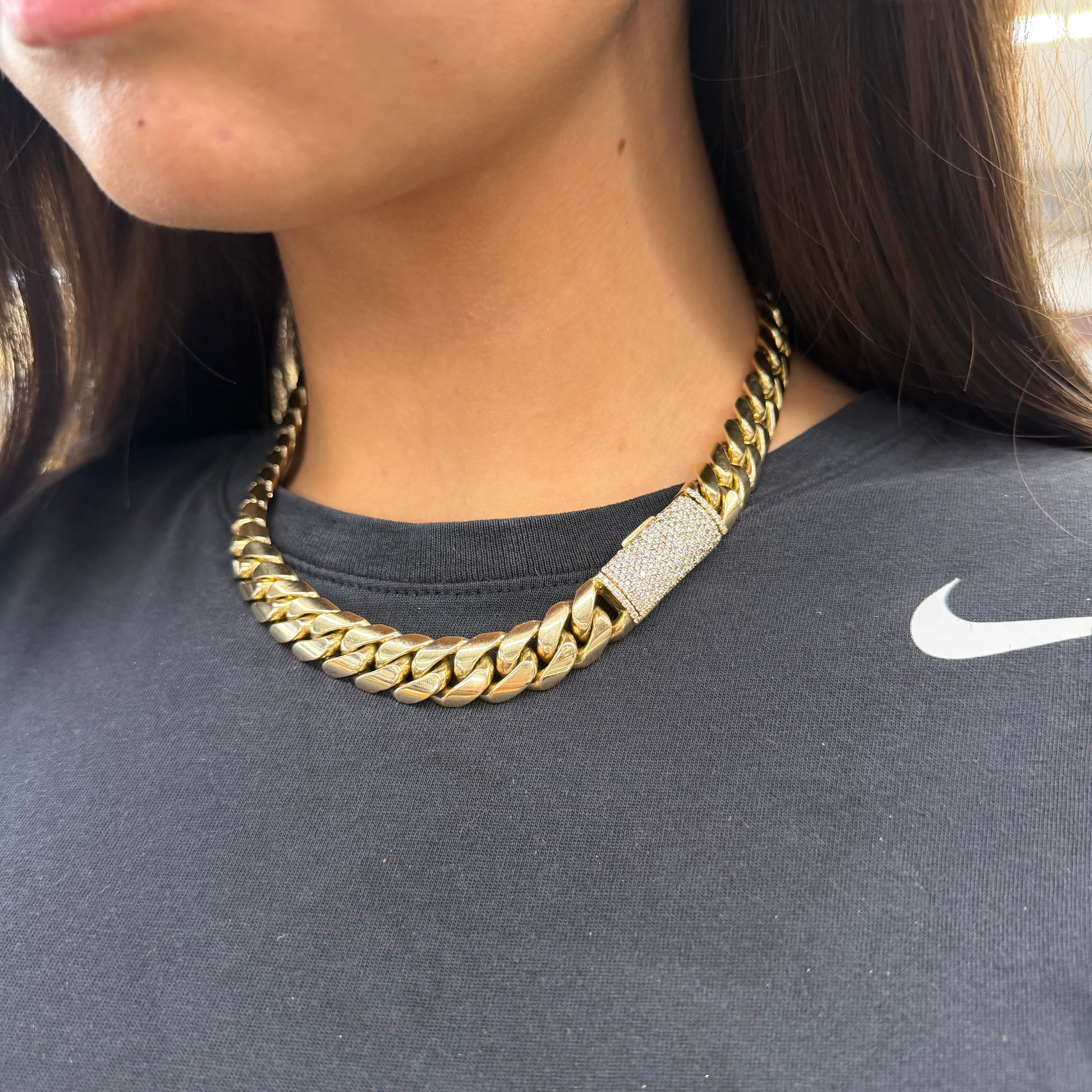 10K Yellow Gold Solid Cuban With 3 CT TW Diamond Clasp