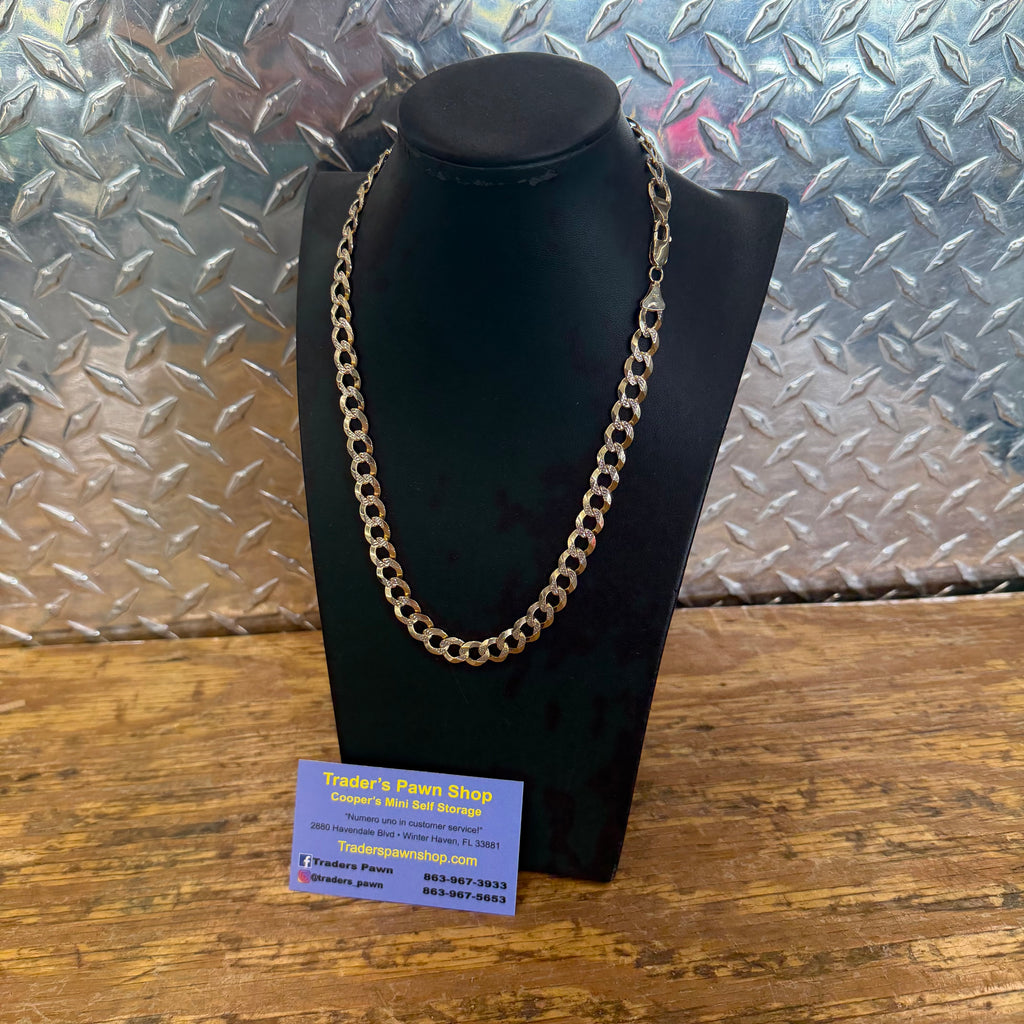20” 10K Diamond Cut Yellow Gold Solid Curb Link Necklace
