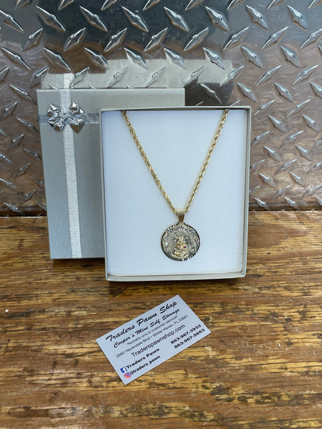 New 10K Yellow Gold Semi Solid Rope Necklace With Saint Barbra Charm