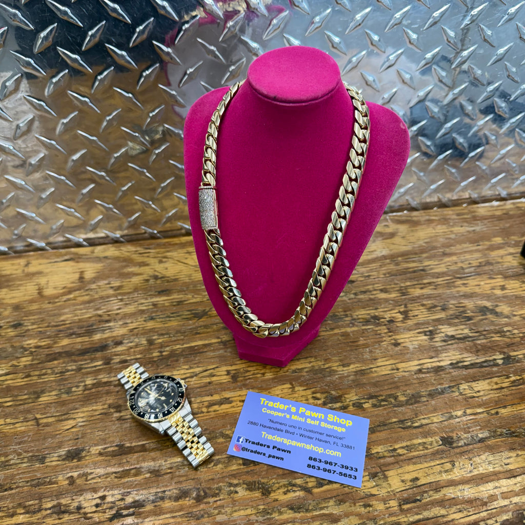 10K Yellow Gold Solid Cuban With 3 CT TW Diamond Clasp