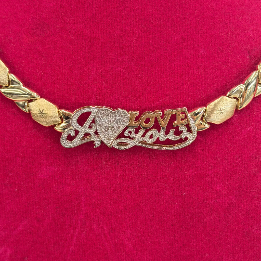 Women’s 10K Yellow Gold XO Necklace With I Love You Design