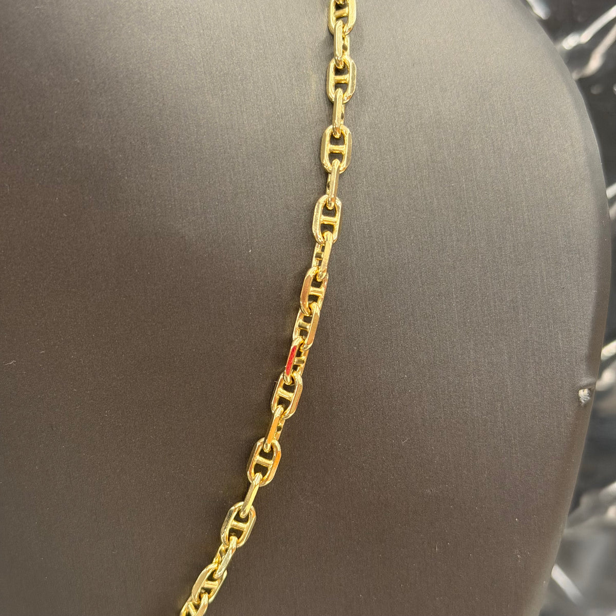 14K Yellow Gold Solid Anchor Link Necklace