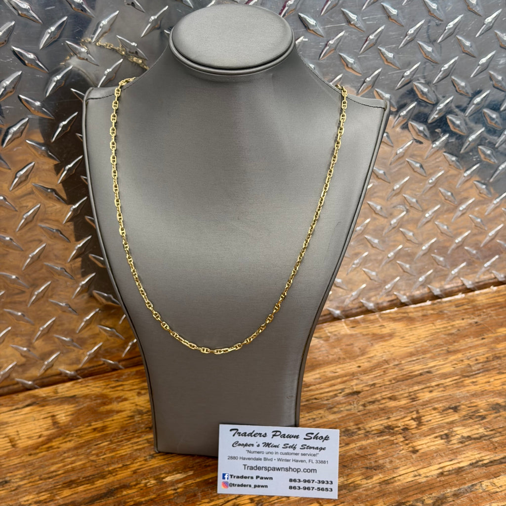 14K Yellow Gold Solid Anchor Link Necklace