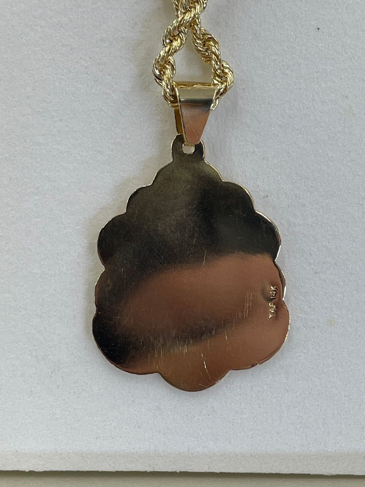 New 10K Yellow Gold Rope Necklace With Virgin Mary Charm