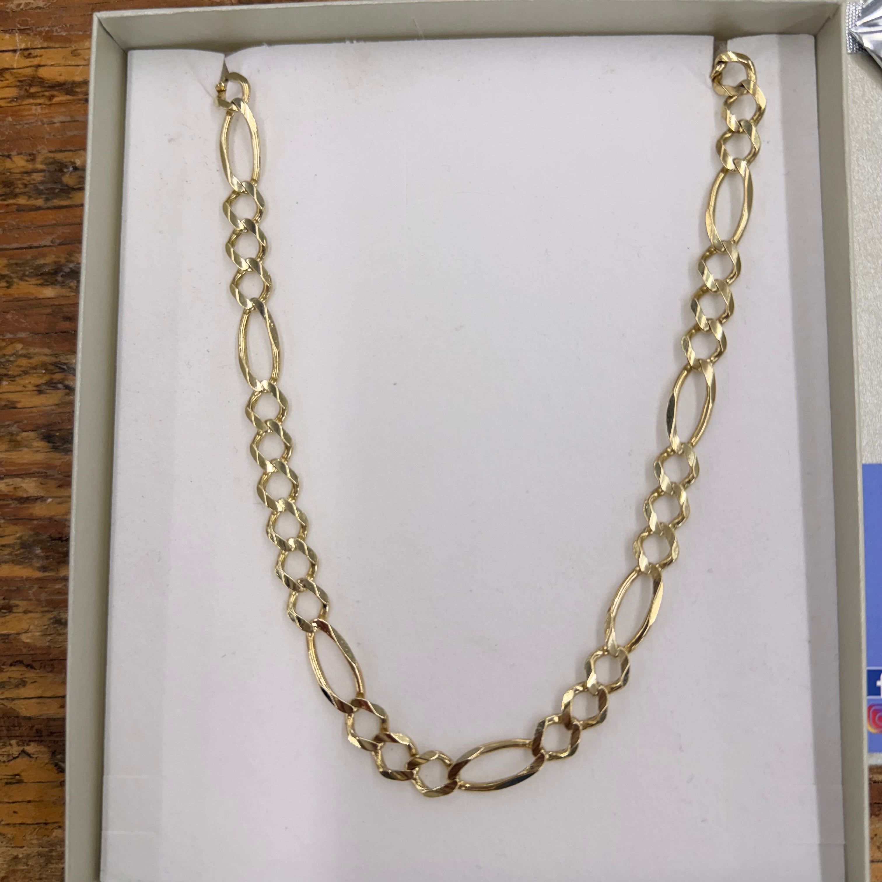 14K Yellow Gold Solid Figaro Necklace