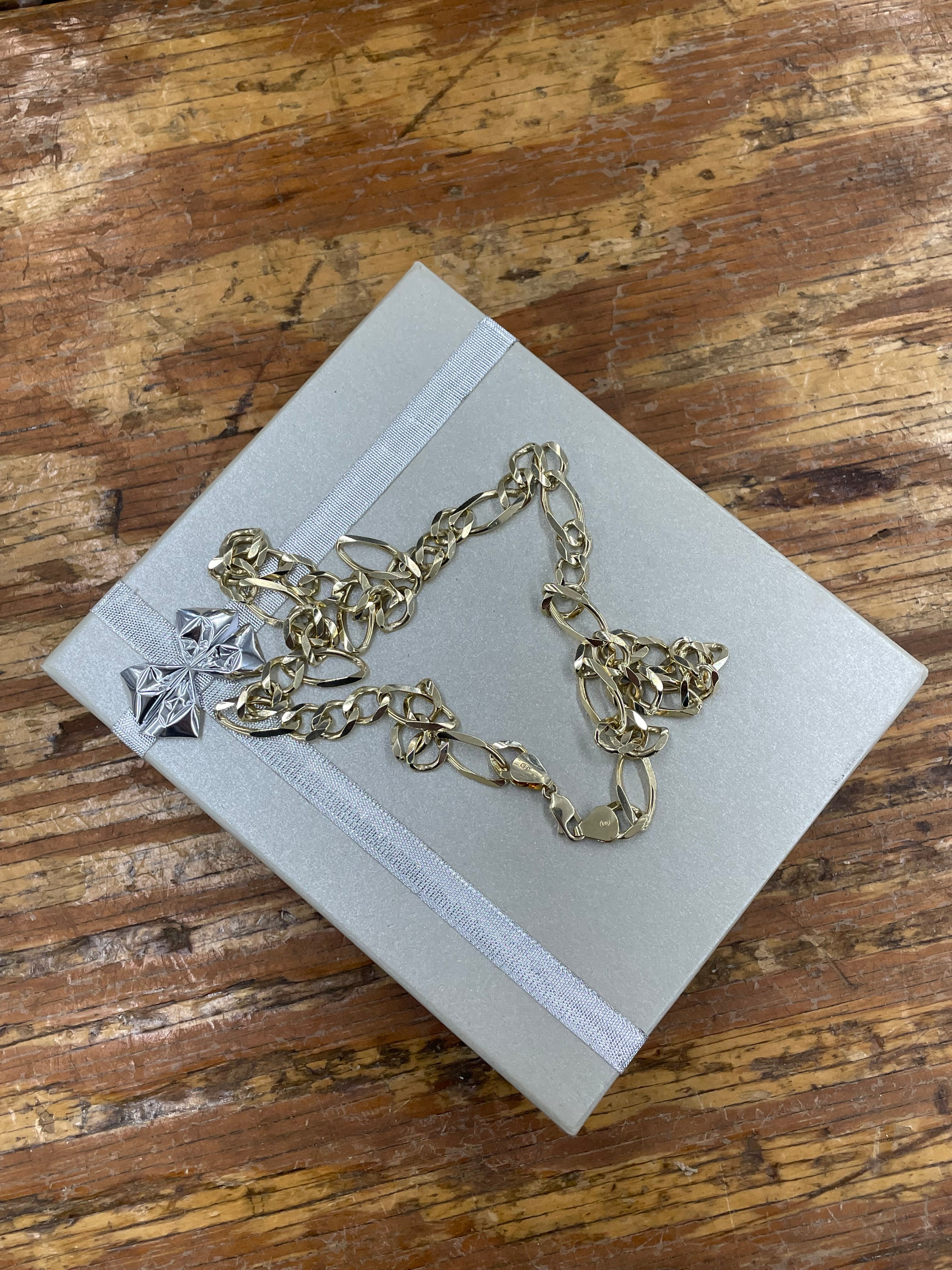 10K Yellow Gold Solid Figaro Necklace