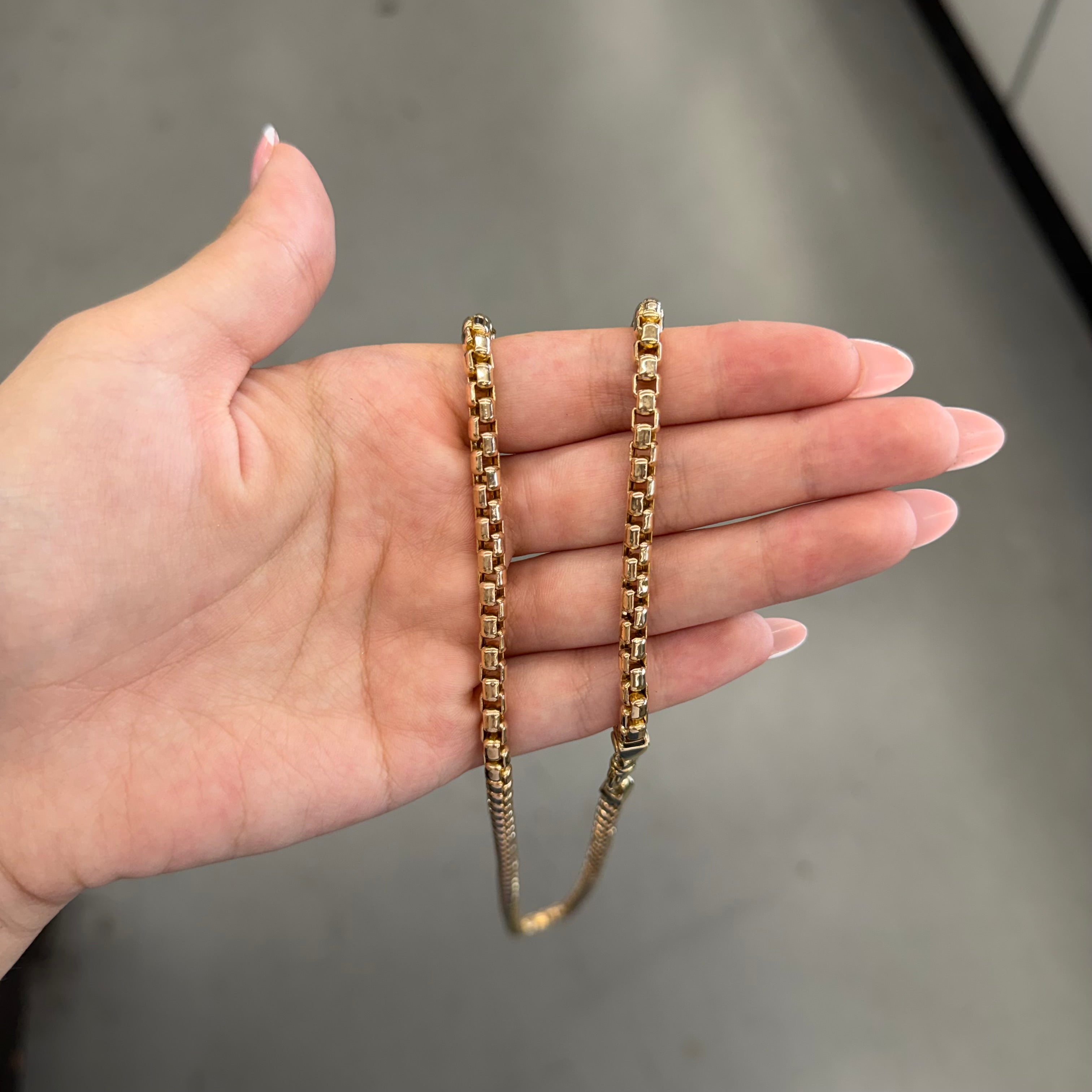 14K Yellow Gold Semi Solid Box Link Necklace