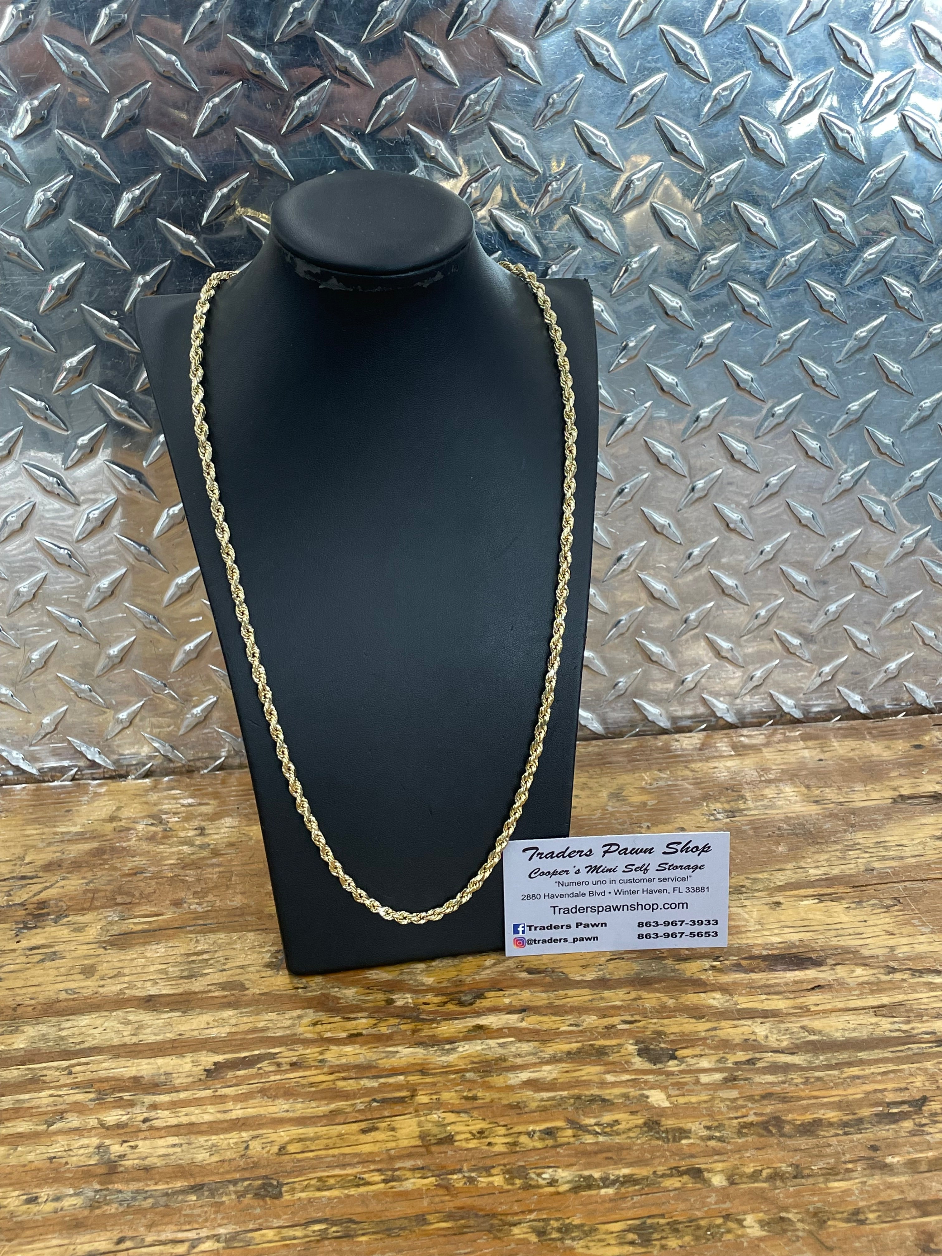 New 10K Yellow Gold Semi Solid Rope Necklace