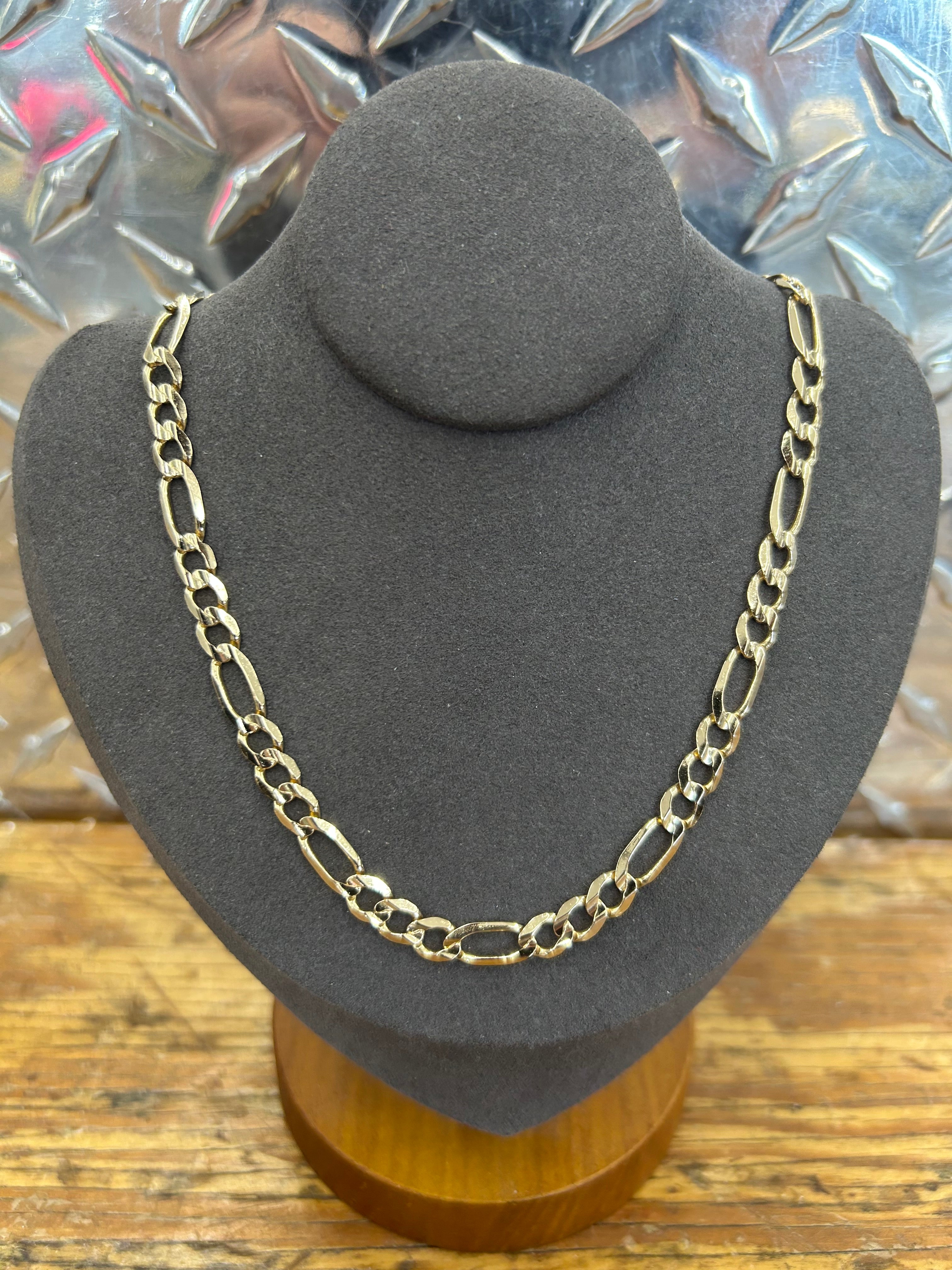 14K Yellow Gold Solid Figaro Necklace