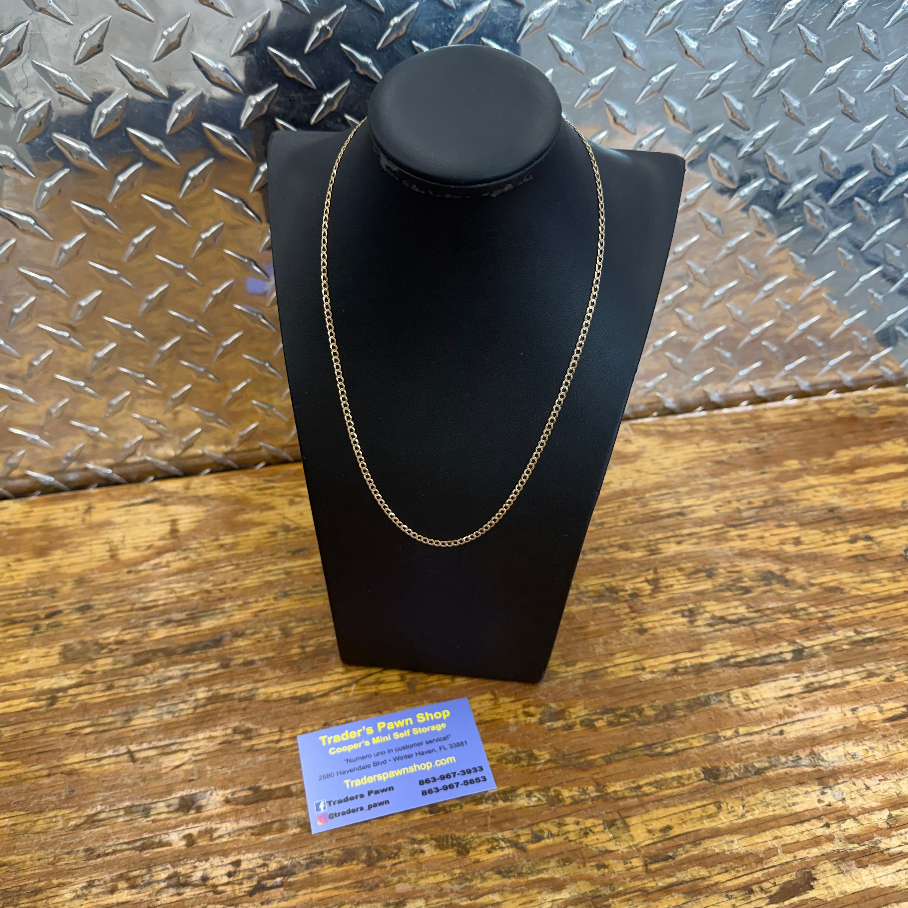 14K Yellow Gold Solid Diamond Cut Curb Link Necklace