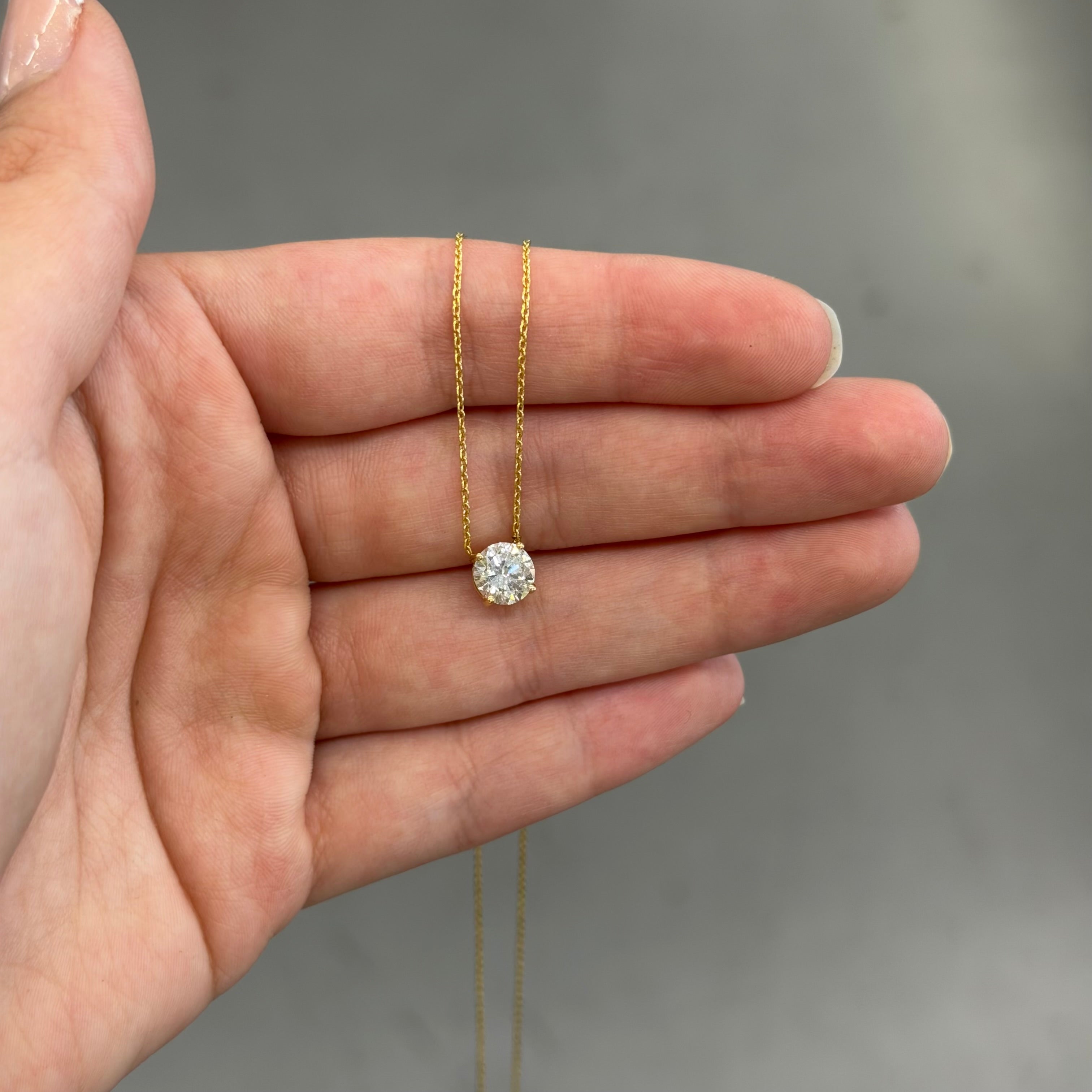 14K Yellow Gold Lab Diamond Solitaire Necklace