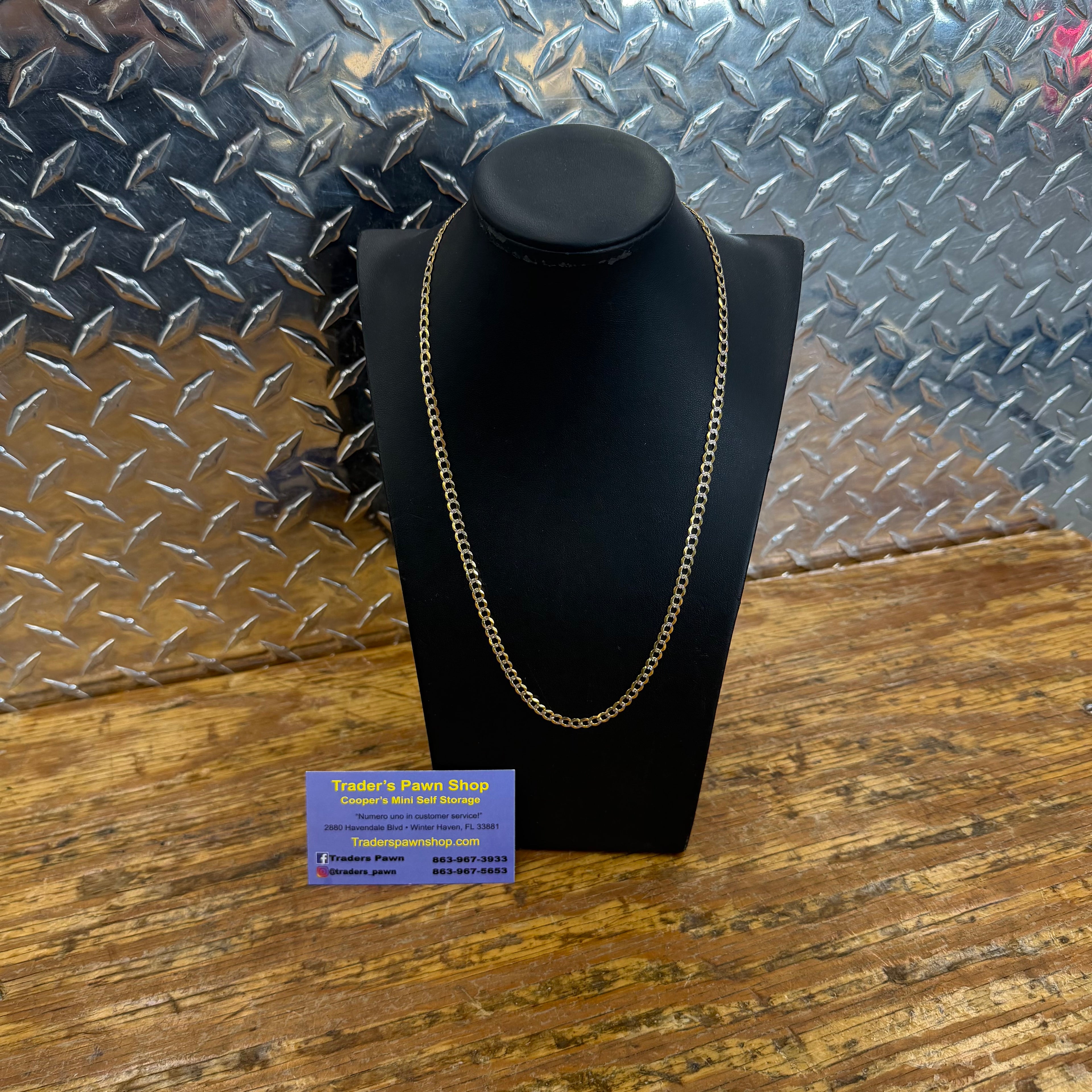 10K Yellow Gold Diamond Cut Solid Curb Link Necklace