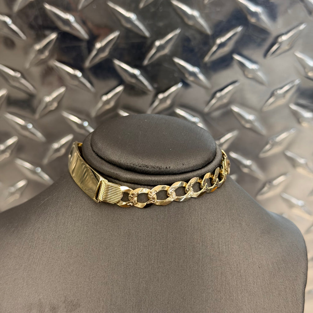 14K Yellow Gold Solid Curb Link Name Plate Bracelet