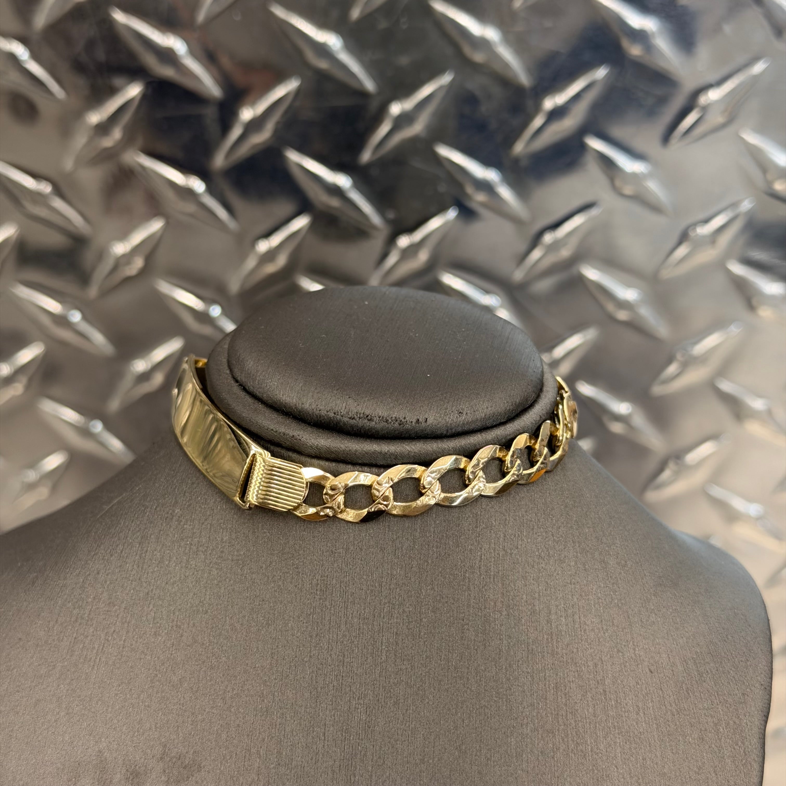14K Yellow Gold Solid Curb Link Name Plate Bracelet