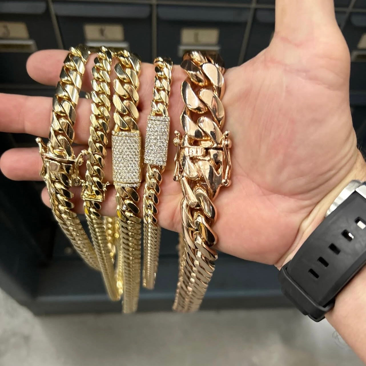 10K Yellow Gold Diamond Clasp Cuban