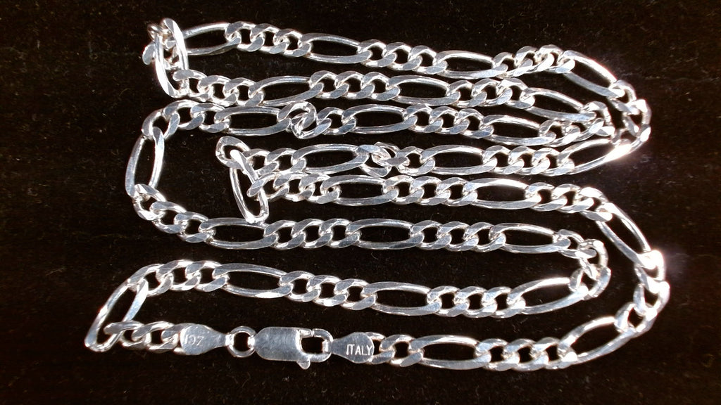 925 Sterling Silver Figaro Chain 20.0g 4.5mm x 24"